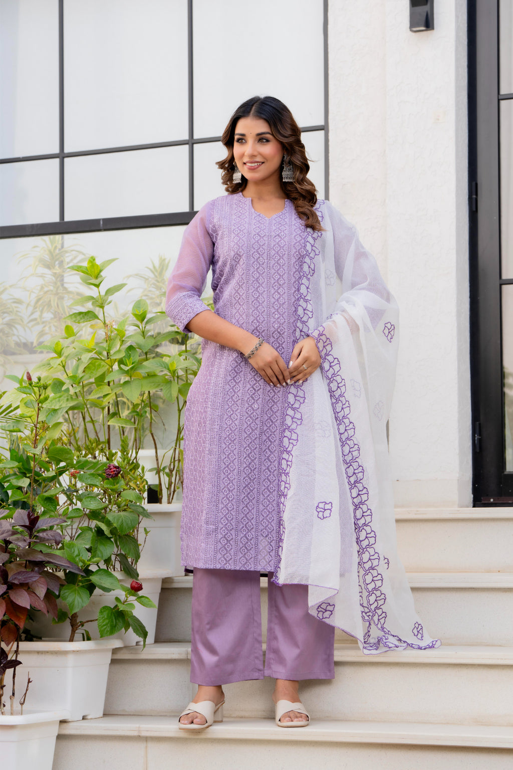 Special Edition: Premium Fancy Razzo Lucknowi Chikankari Kurti with Cotton Silk Pant & Embroidered Dupatta