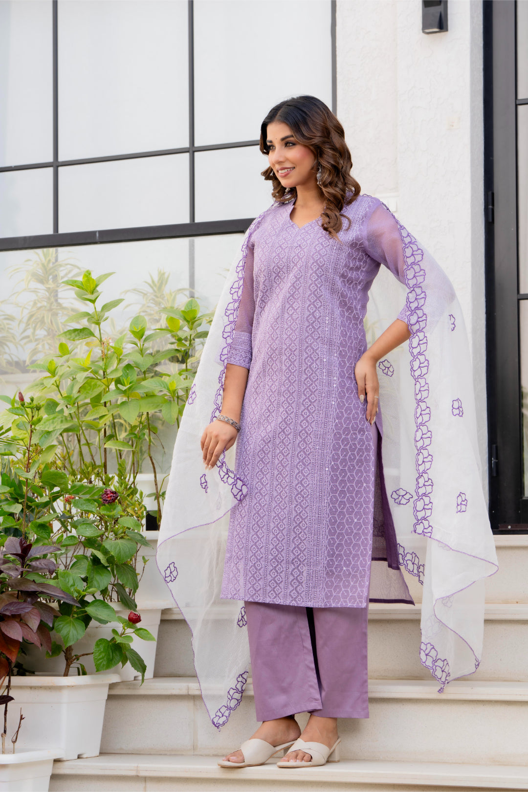 Special Edition: Premium Fancy Razzo Lucknowi Chikankari Kurti with Cotton Silk Pant & Embroidered Dupatta