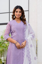 Special Edition: Premium Fancy Razzo Lucknowi Chikankari Kurti with Cotton Silk Pant & Embroidered Dupatta