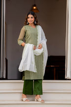 Special Edition: Premium Fancy Razzo Lucknowi Chikankari Kurti with Cotton Silk Pant & Embroidered Dupatta