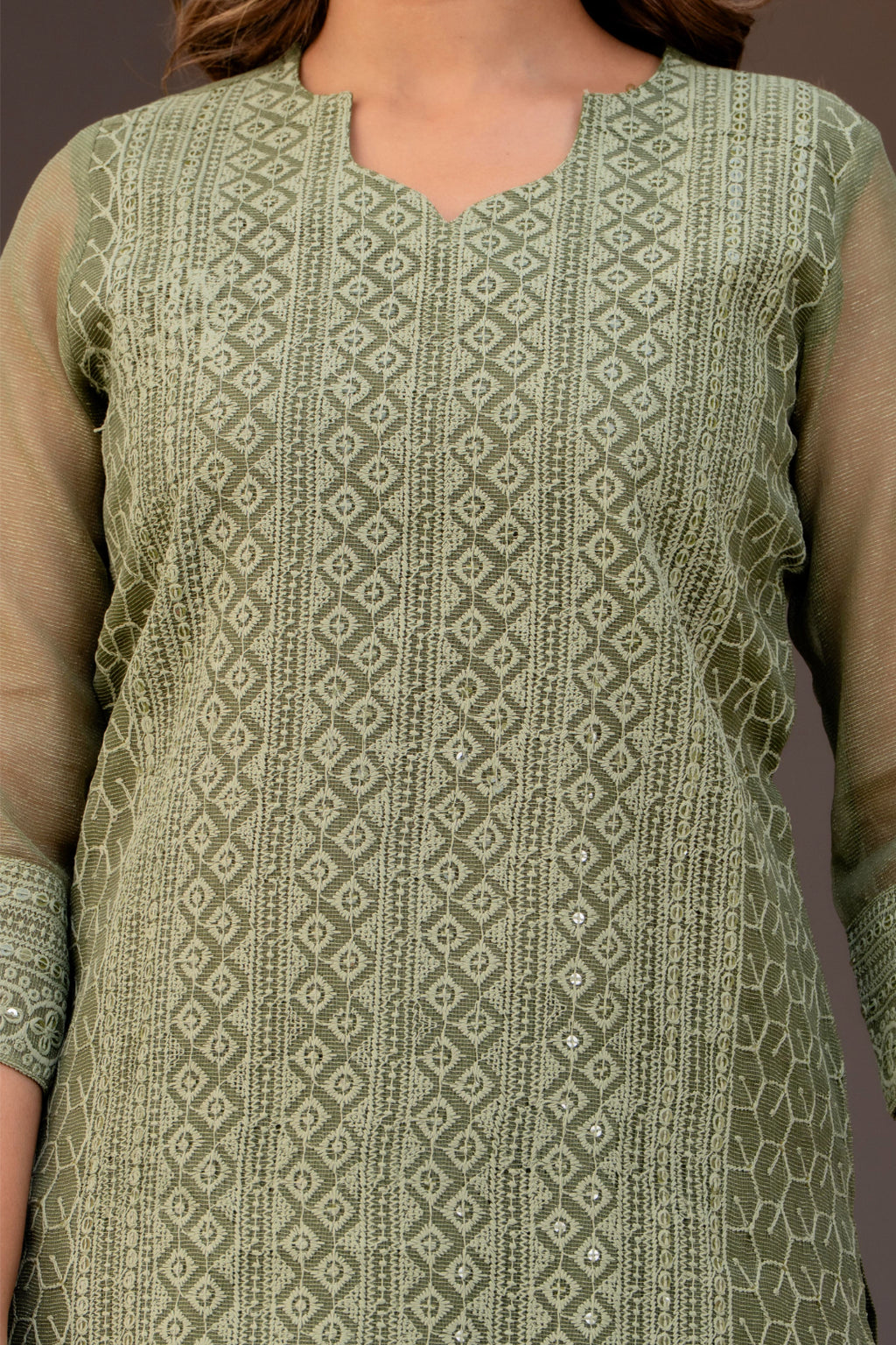 Special Edition: Premium Fancy Razzo Lucknowi Chikankari Kurti with Cotton Silk Pant & Embroidered Dupatta