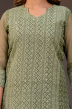 Special Edition: Premium Fancy Razzo Lucknowi Chikankari Kurti with Cotton Silk Pant & Embroidered Dupatta