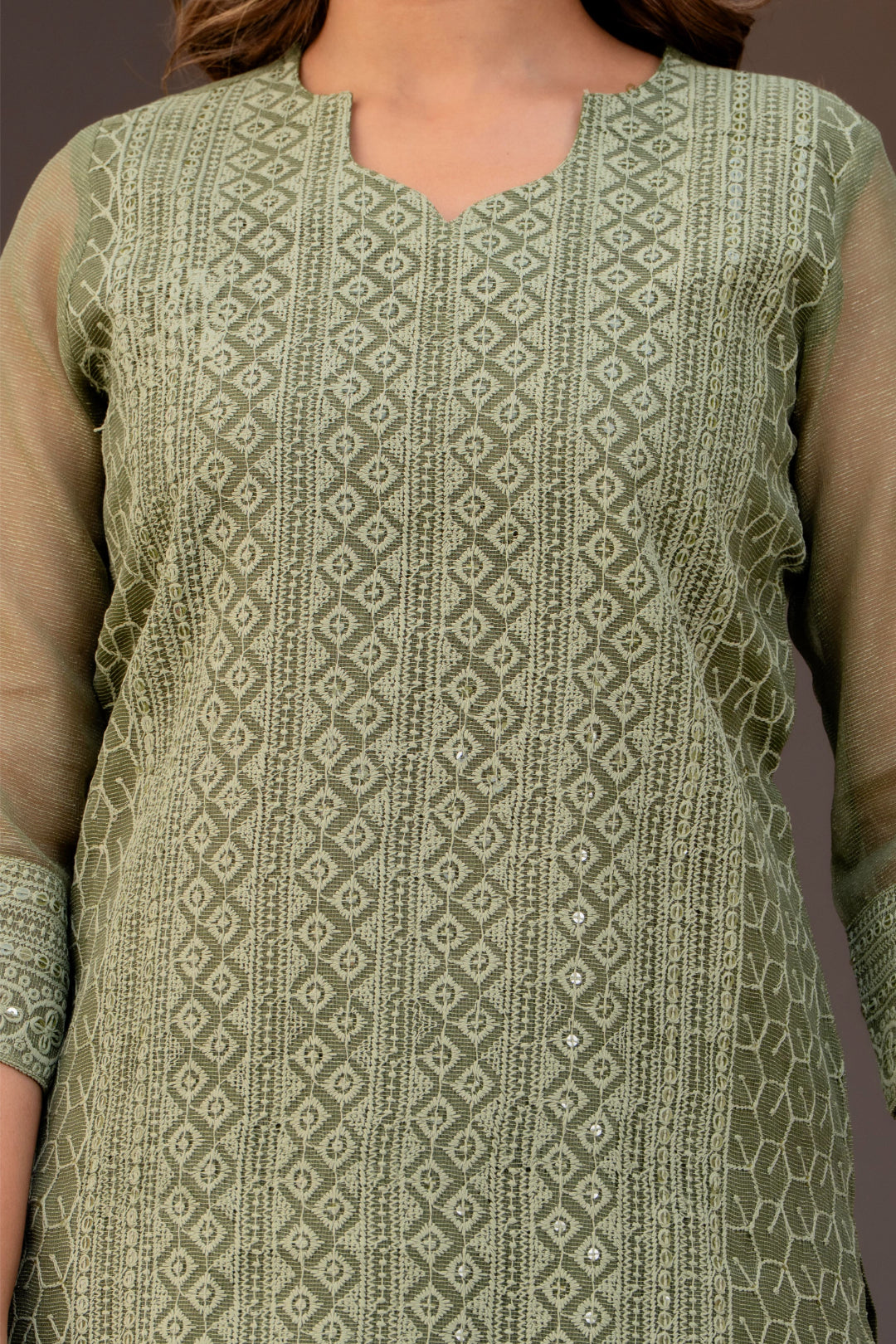 Special Edition: Premium Fancy Razzo Lucknowi Chikankari Kurti with Cotton Silk Pant & Embroidered Dupatta