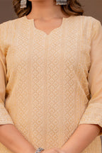 Special Edition: Premium Fancy Razzo Lucknowi Chikankari Kurti with Cotton Silk Pant & Embroidered Dupatta