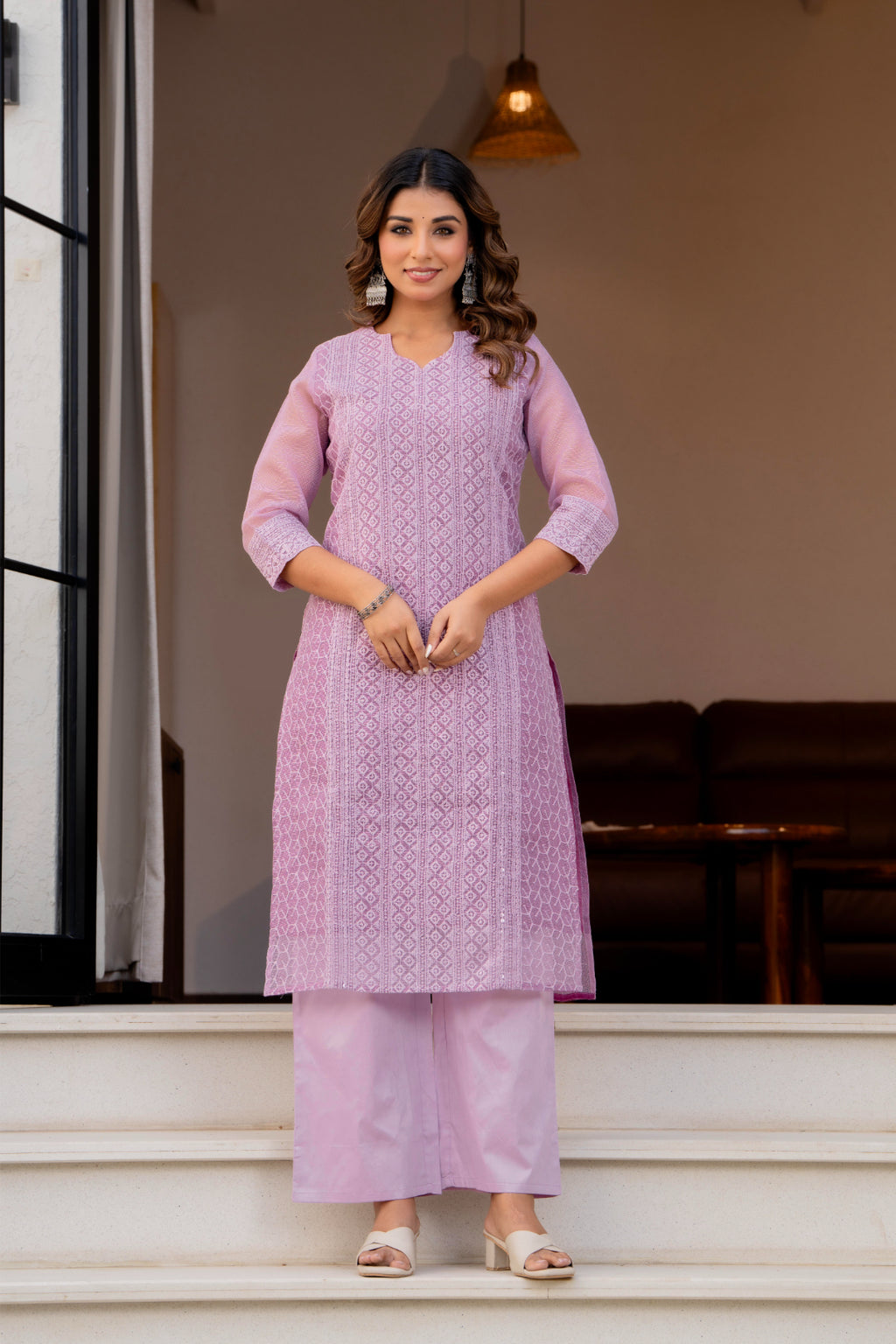 Special Edition: Premium Fancy Razzo Lucknowi Chikankari Kurti with Cotton Silk Pant & Embroidered Dupatta