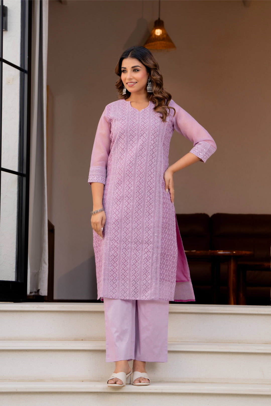 Special Edition: Premium Fancy Razzo Lucknowi Chikankari Kurti with Cotton Silk Pant & Embroidered Dupatta