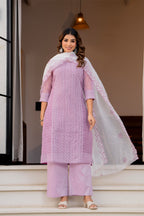 Special Edition: Premium Fancy Razzo Lucknowi Chikankari Kurti with Cotton Silk Pant & Embroidered Dupatta