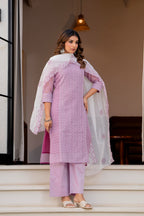 Special Edition: Premium Fancy Razzo Lucknowi Chikankari Kurti with Cotton Silk Pant & Embroidered Dupatta