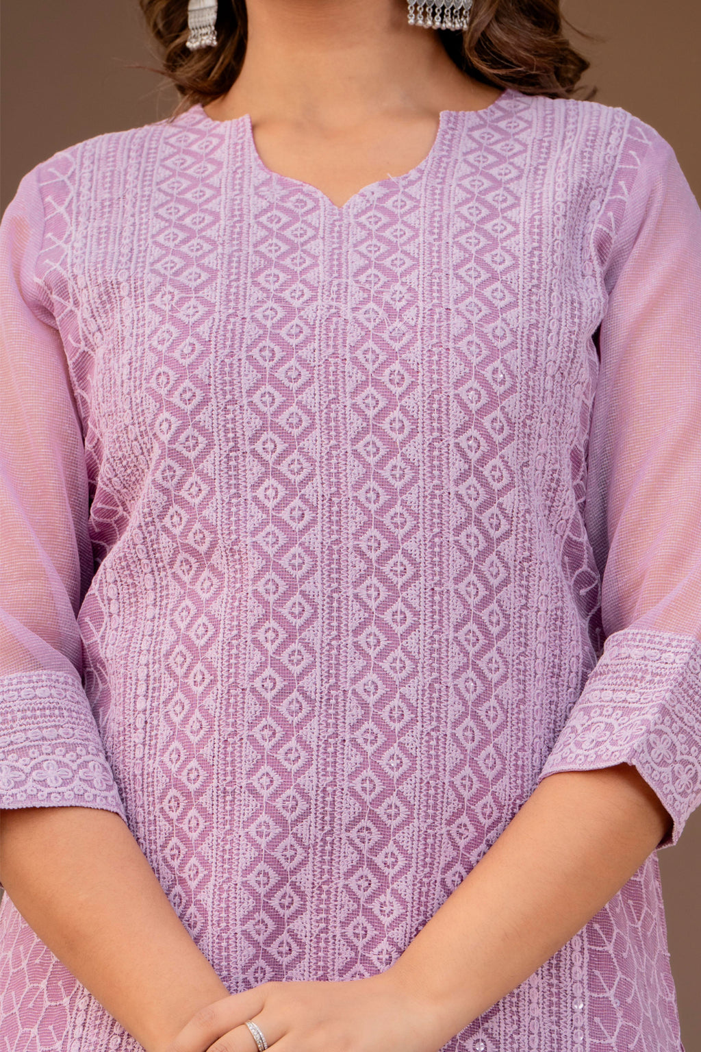 Special Edition: Premium Fancy Razzo Lucknowi Chikankari Kurti with Cotton Silk Pant & Embroidered Dupatta