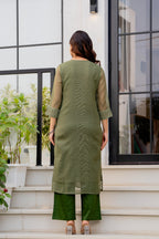 Zarizaara Special Edition:Premium Fancy Razzo Lucknowi Chikankari Kurti with Cotton Silk Pant & Embroidered Dupatta