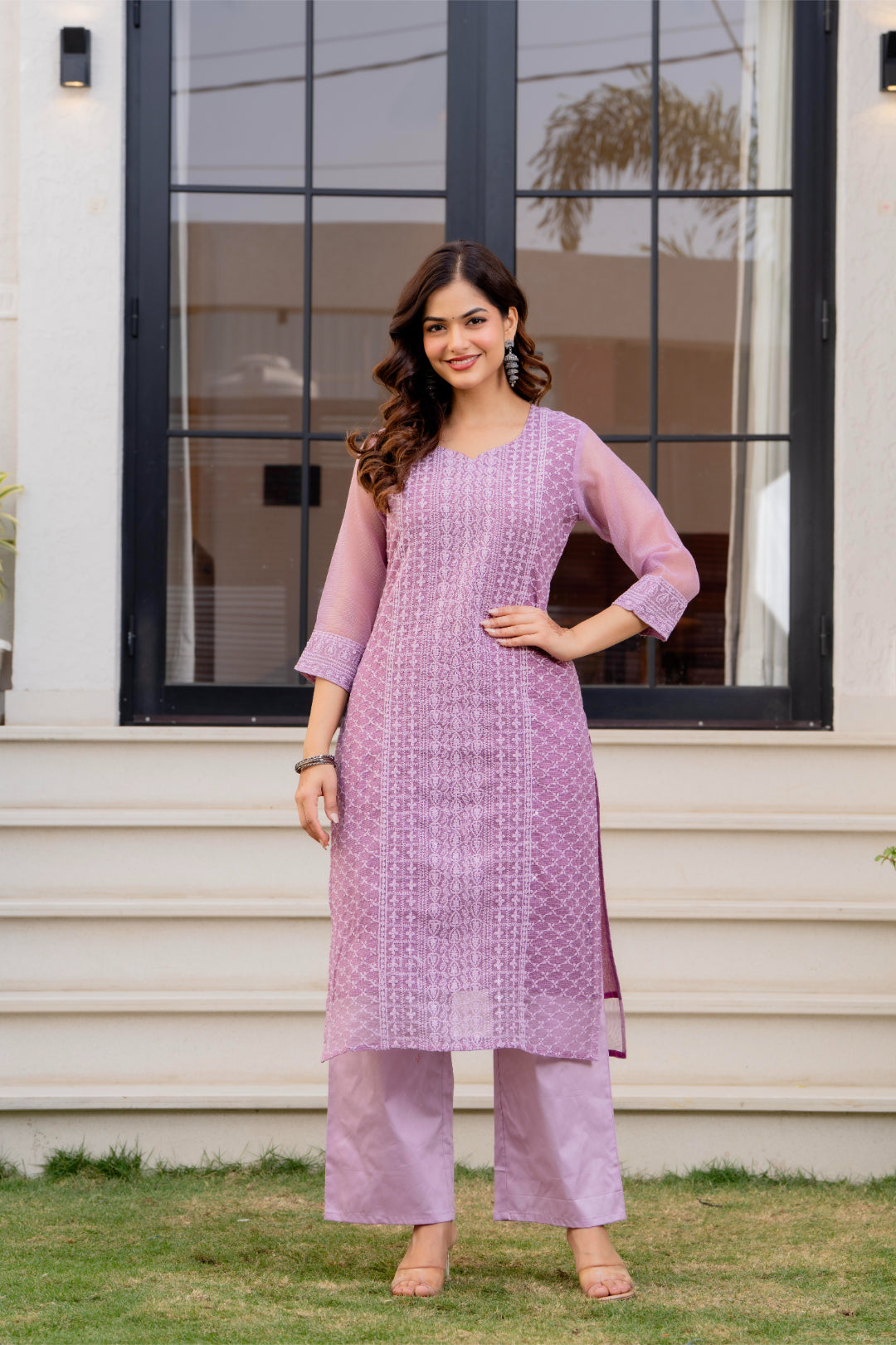 Zarizaara Special Edition:Premium Fancy Razzo Lucknowi Chikankari Kurti with Cotton Silk Pant & Embroidered Dupatta