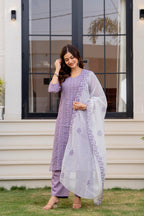 Zarizaara Special Edition:Premium Fancy Razzo Lucknowi Chikankari Kurti with Cotton Silk Pant & Embroidered Dupatta