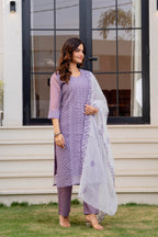 Zarizaara Special Edition:Premium Fancy Razzo Lucknowi Chikankari Kurti with Cotton Silk Pant & Embroidered Dupatta
