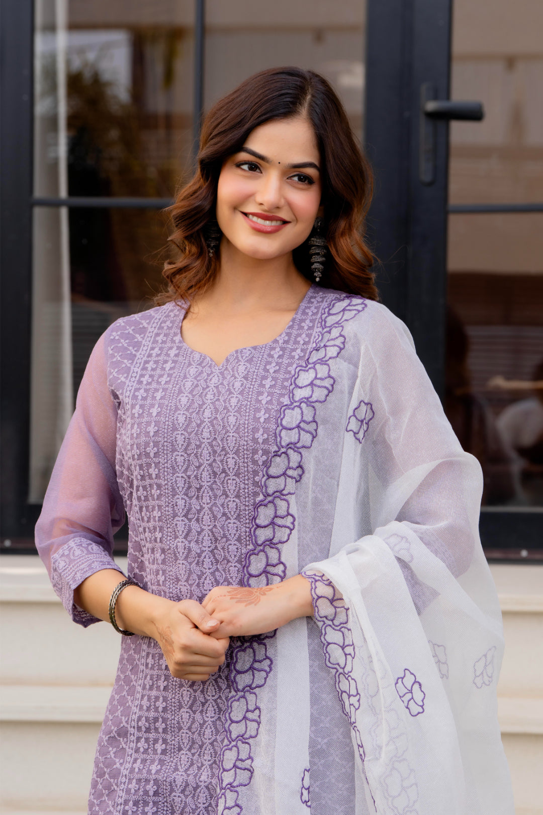 Zarizaara Special Edition:Premium Fancy Razzo Lucknowi Chikankari Kurti with Cotton Silk Pant & Embroidered Dupatta