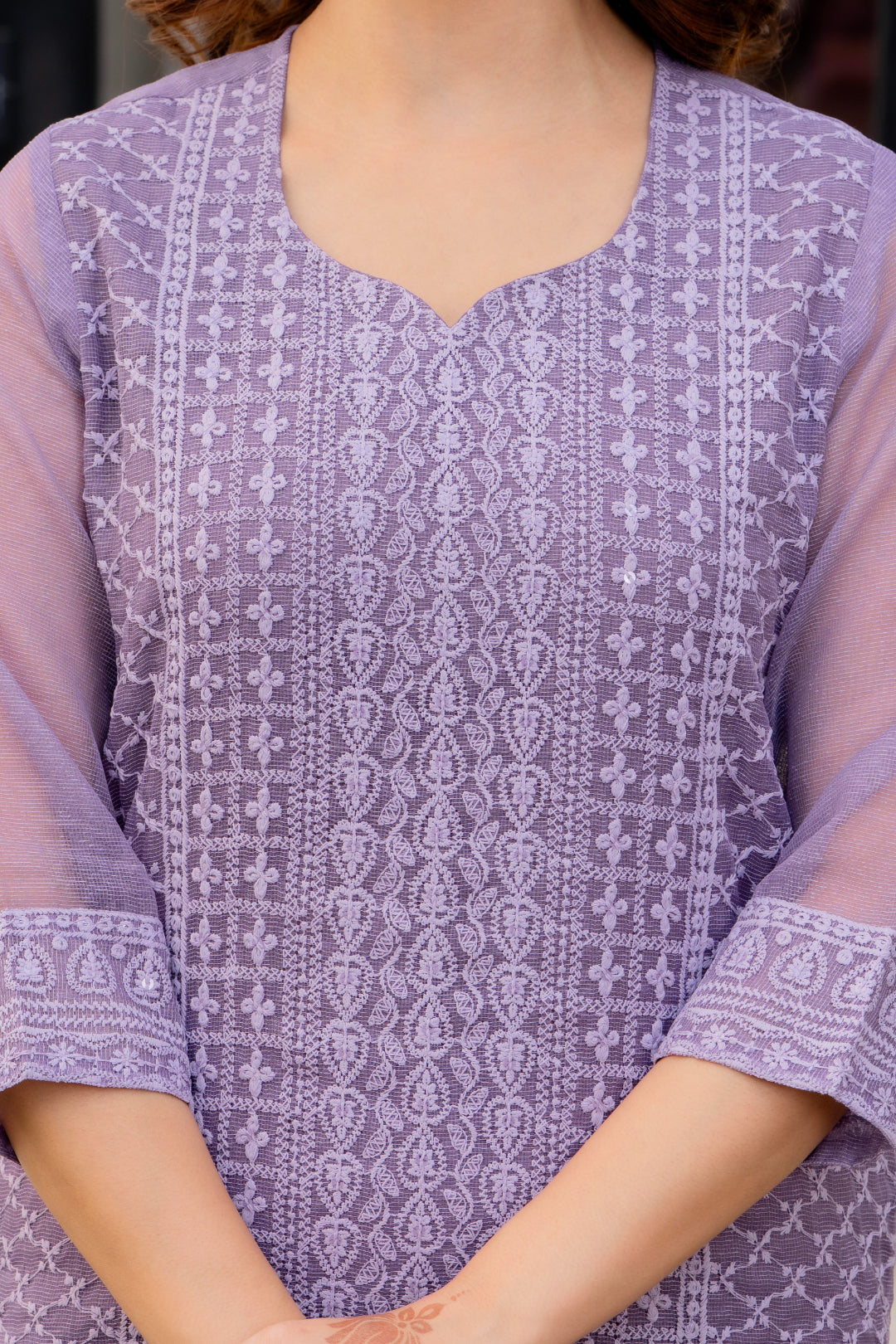 Zarizaara Special Edition:Premium Fancy Razzo Lucknowi Chikankari Kurti with Cotton Silk Pant & Embroidered Dupatta