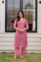 Zarizaara Special Edition:Premium Fancy Razzo Lucknowi Chikankari Kurti with Cotton Silk Pant & Embroidered Dupatta