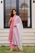 Zarizaara Special Edition:Premium Fancy Razzo Lucknowi Chikankari Kurti with Cotton Silk Pant & Embroidered Dupatta