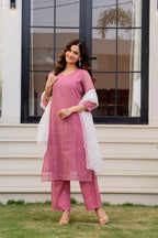 Zarizaara Special Edition:Premium Fancy Razzo Lucknowi Chikankari Kurti with Cotton Silk Pant & Embroidered Dupatta