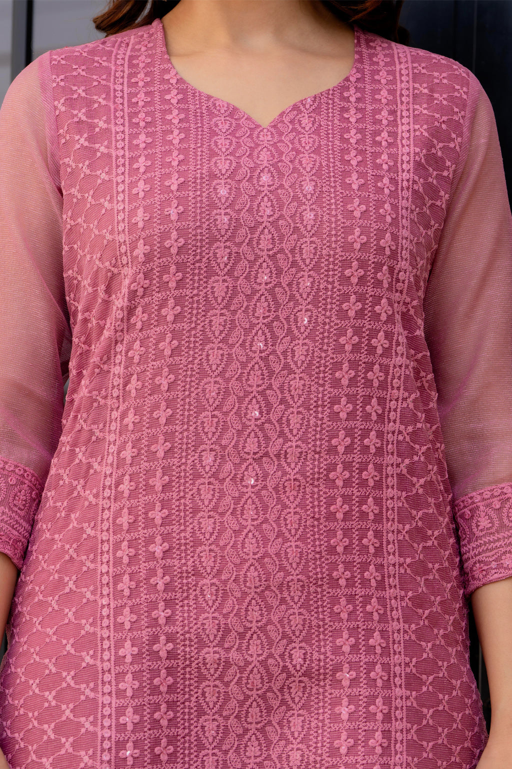 Zarizaara Special Edition:Premium Fancy Razzo Lucknowi Chikankari Kurti with Cotton Silk Pant & Embroidered Dupatta