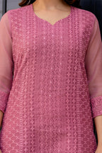 Zarizaara Special Edition:Premium Fancy Razzo Lucknowi Chikankari Kurti with Cotton Silk Pant & Embroidered Dupatta