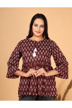 Women’s  Printed Pure Cotton Short Kurti with Flared Sleeves