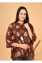 Women’s  Printed Pure Cotton Short Kurti with Flared Sleeves