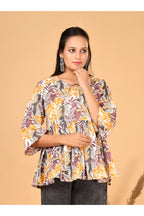 Women’s  Printed Pure Cotton Short Kurti with Flared Sleeves