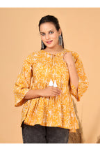 Women’s  Printed Pure Cotton Short Kurti with Flared Sleeves
