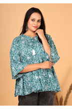Women’s  Printed Pure Cotton Short Kurti with Flared Sleeves