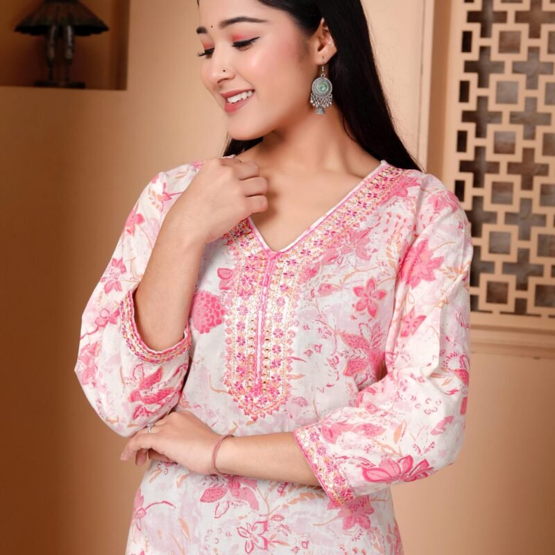 Single Kurti with Embroidery pink