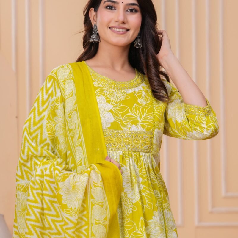 Three Piece Cotton Suit with Embroidery for women